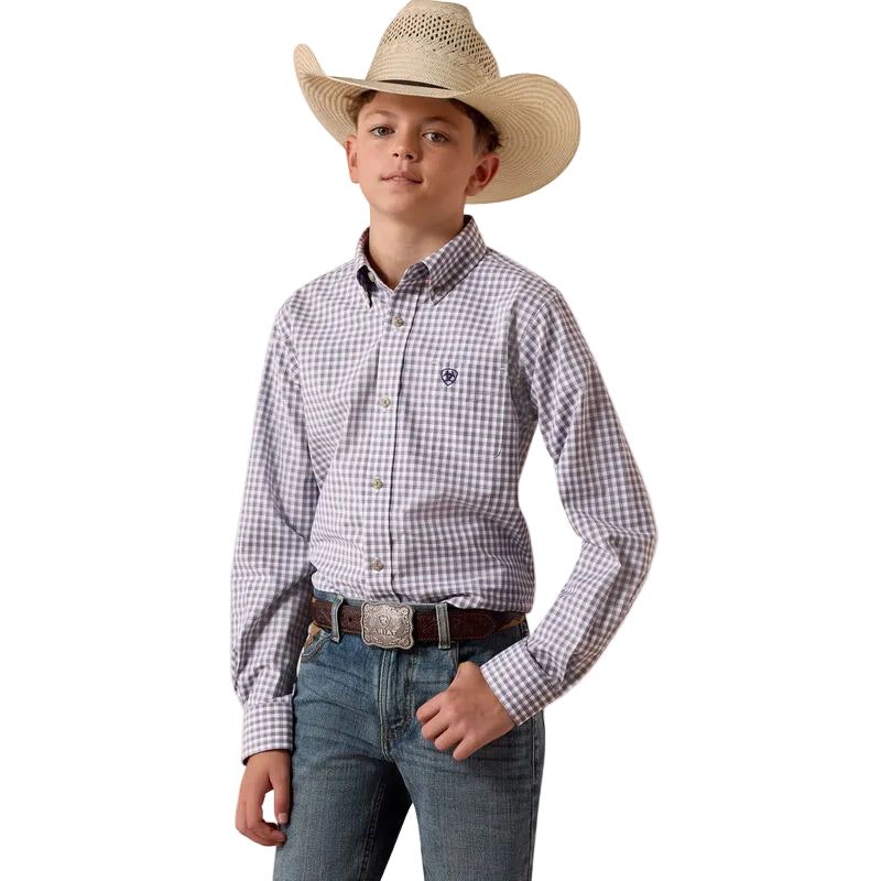 Ariat Boy's Pro Series Blaire Long Sleeve Plaid Shirt - Sheet Grey