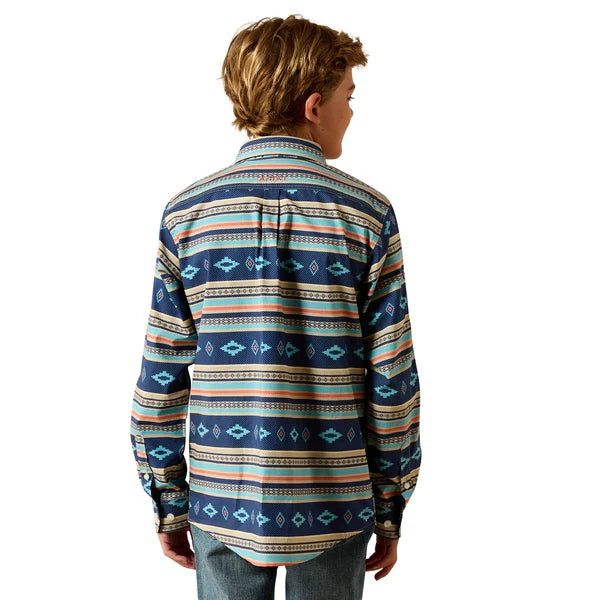Ariat Boy's Team Jet Long Sleeve Shirt - Navy/Orange