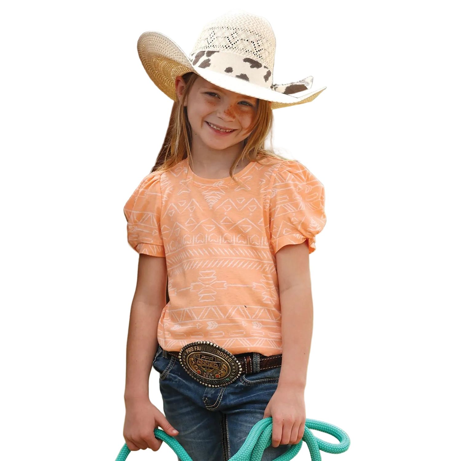 Ariat Girl's Ruffled Short Sleeve Tee Shirt - Coral