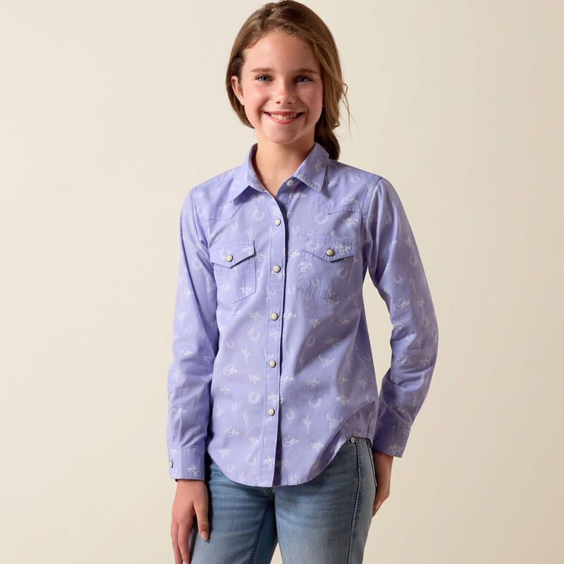 Ariat Girl's Western Motifs Long Sleeve Snap Shirt - Western Lavender