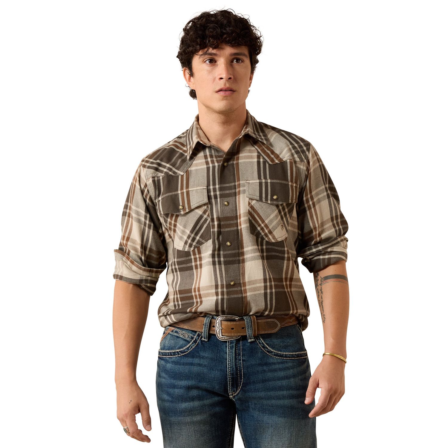 Ariat Men's Retro Howell Fitted Snap Shirt - Dusky Green Plaid