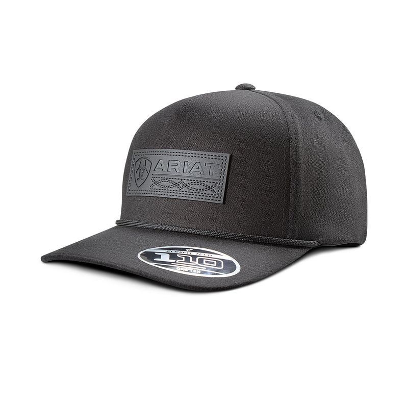 Ariat Men's 110 Snap Back Faux Leather Patch Cap- Black