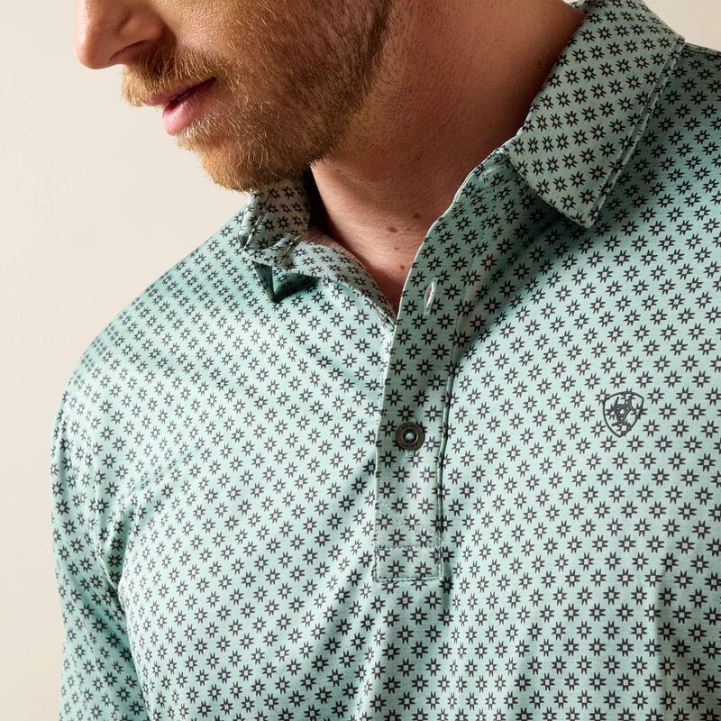 Ariat Men's All Over Print Heather Fitted Short Sleeve Polo Shirt - Beach Glass