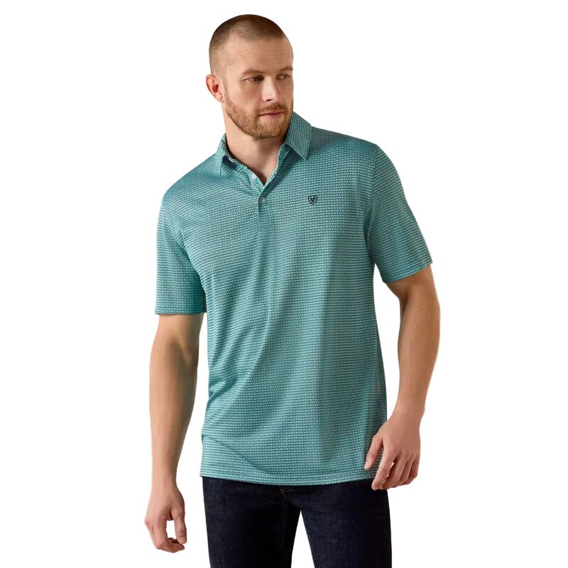 Ariat Men's All Over Print Short Sleeve Polo Shirt - Angel Blue Mod Geo Print