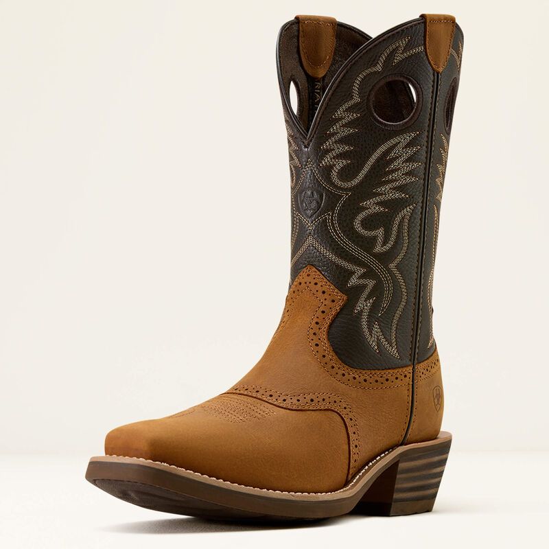 Ariat Men's Heritage Roughstock Square Toe Cowboy Boot- Status Brown/Chocolate Smoke