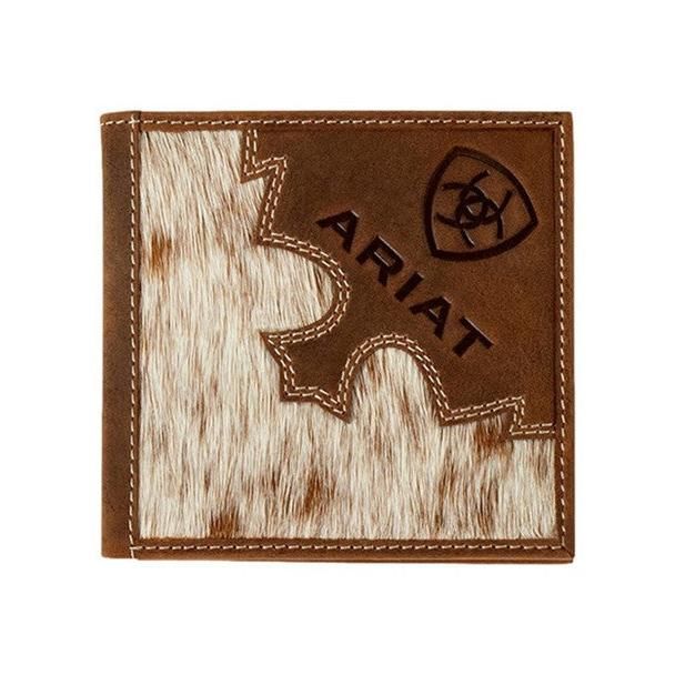 Ariat Men's Large Bifold Brindle Calf Hair Wallet- Brown