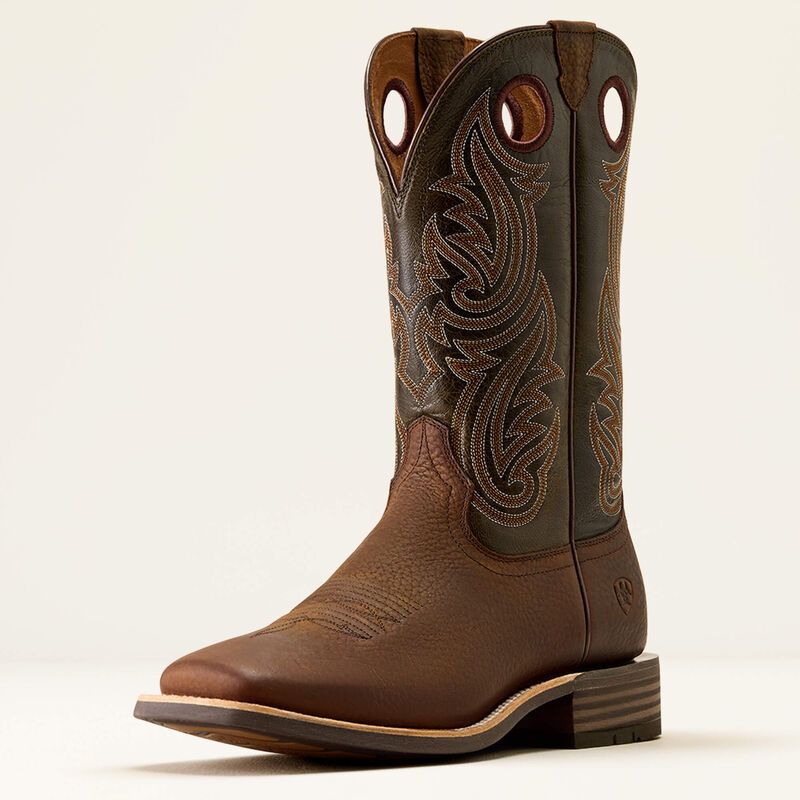 Ariat Men's Highland Toughstock Wide Square Toe Cowboy Boot-Brown Oiled Rowdy/ Timber Olive