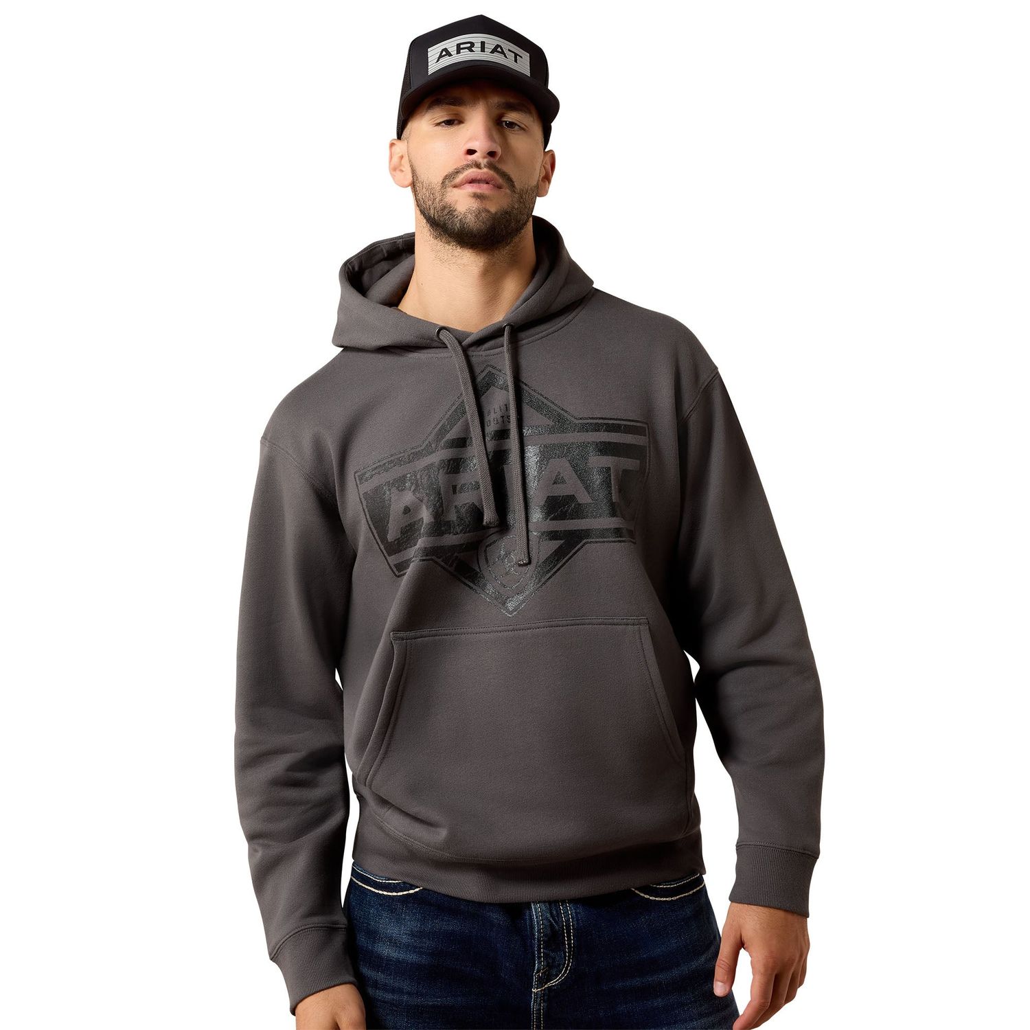 Ariat Men's Leather Diamond Hoodie - Dark Shadow