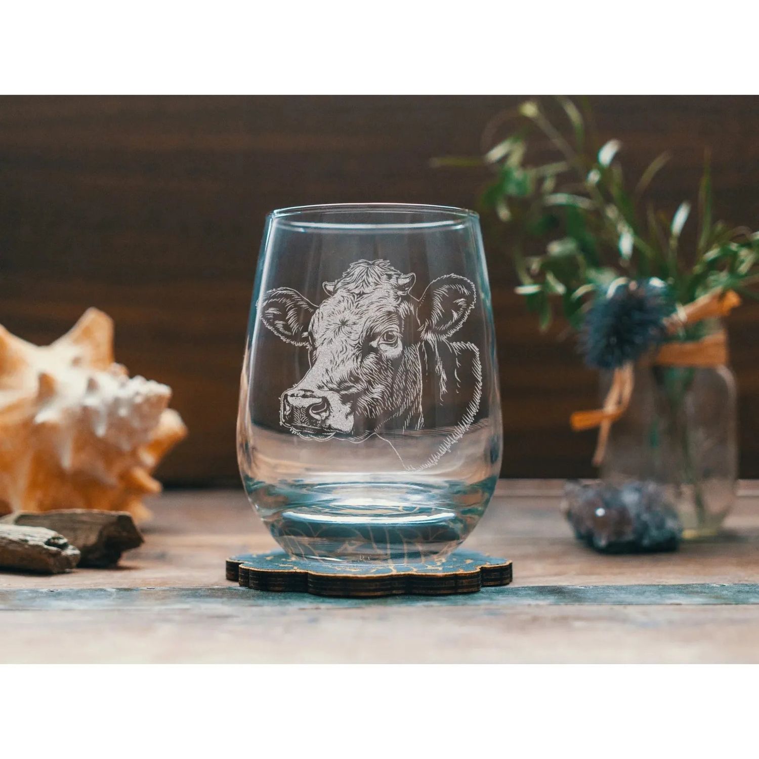 Benoit's Cow Head Stemless Wine Glasses