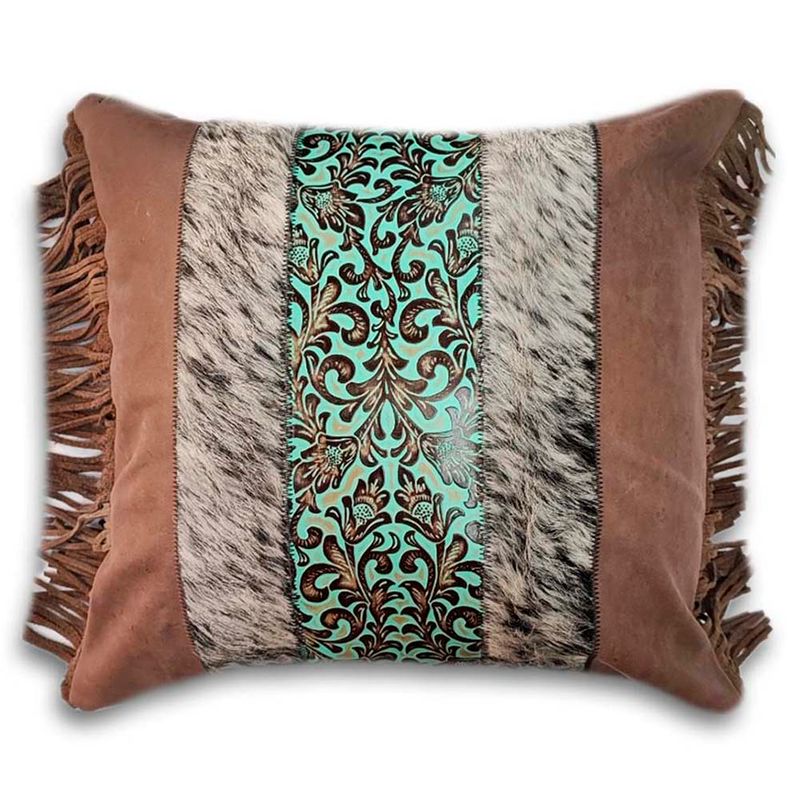 D2W Western 4 Floral Cowhide Double Sided Pillow Case - Turquoise