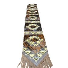 D2W Trading Navajo with Longhorn Details Table Runner Tan w Fringes
