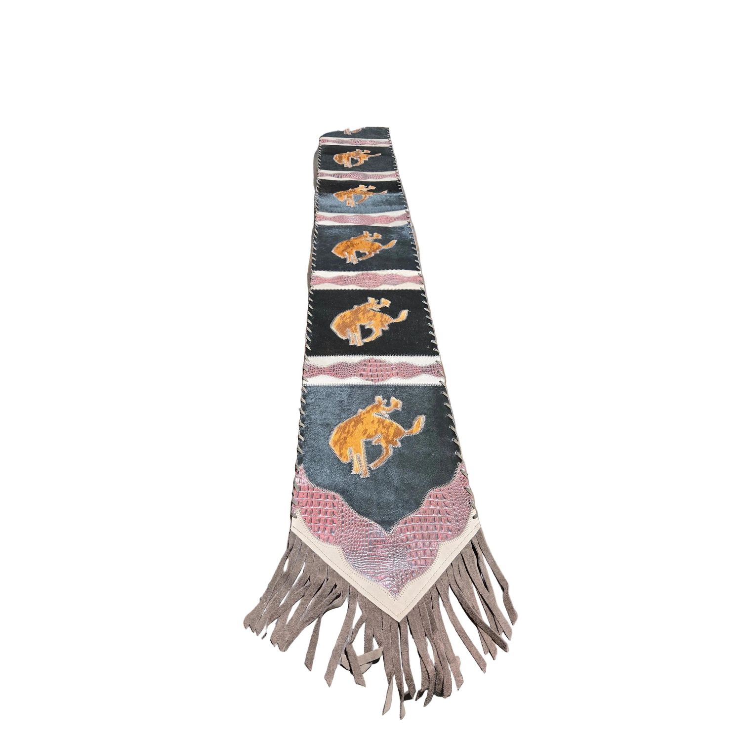 D2W Trading Table Runner Model 2 Bucking Horse w Details Croc Red w Fringes