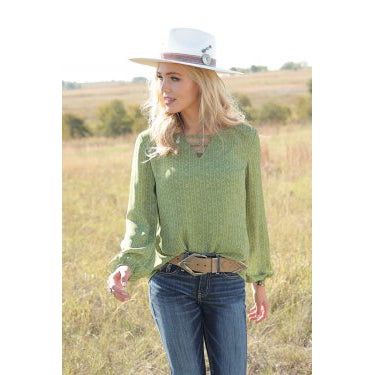 **Cruel Girl Womens LS Print Blouse Green** FINAL SALE