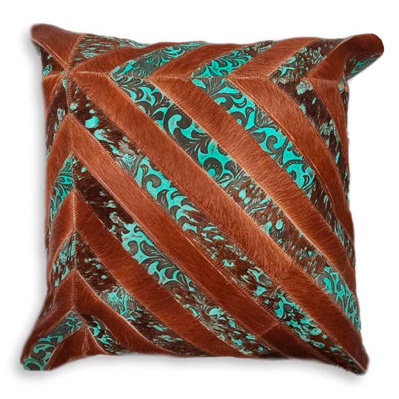D2W Enigma Floral Cowhide Double Sided Pillow Case - Turquoise/Brown