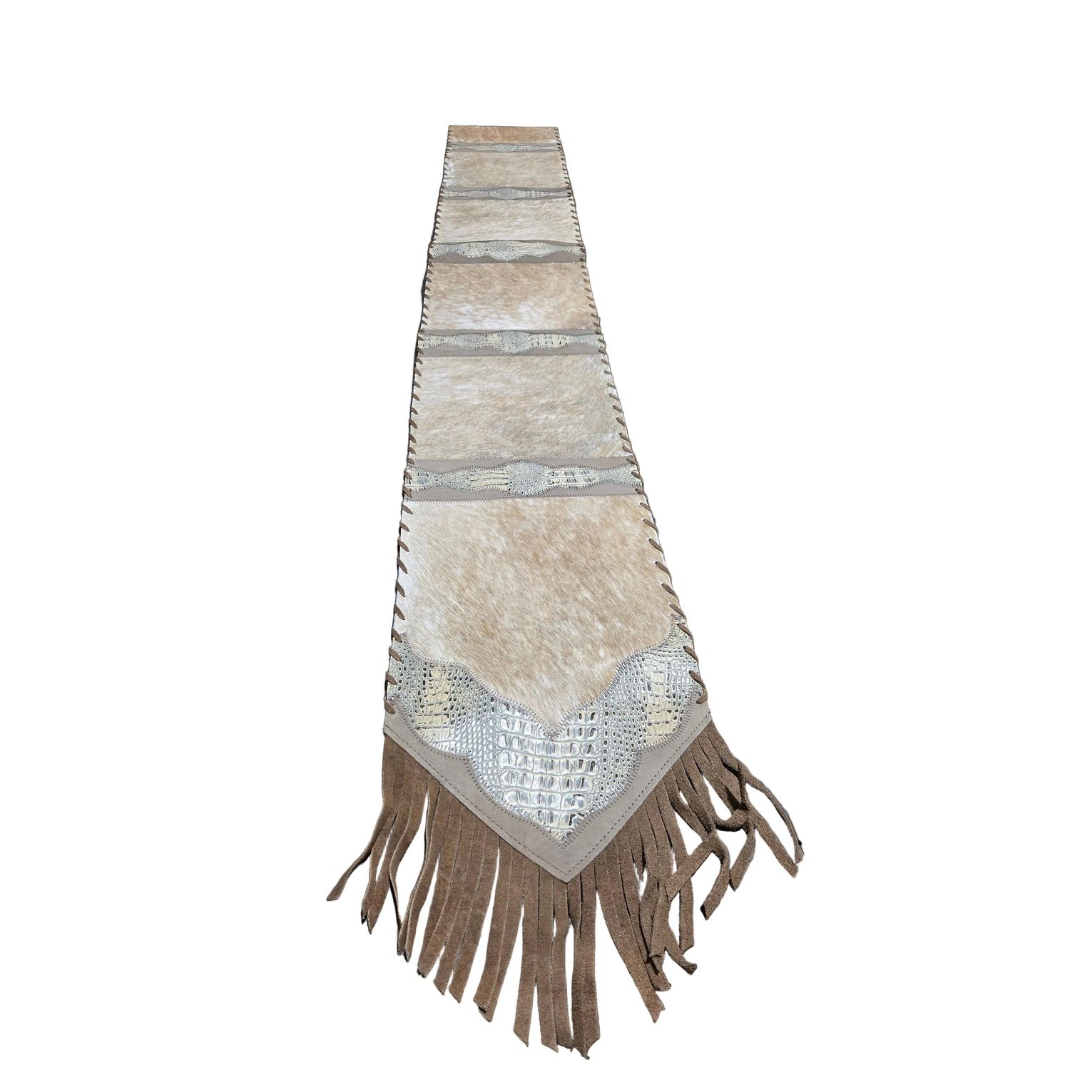 D2W Table Runner Model 2 Plain w Details Croc Tan w Fringes