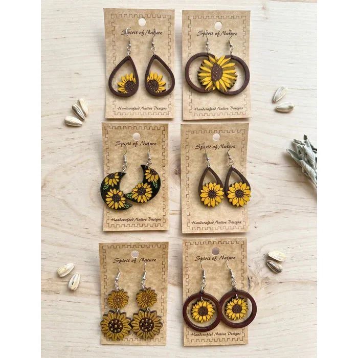 El Paso Wood LG Sunflower Earrings