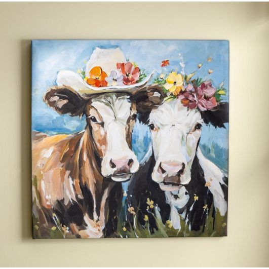 Evergreen Petal &amp; Plow Cow Couple Canvas 24 x 24