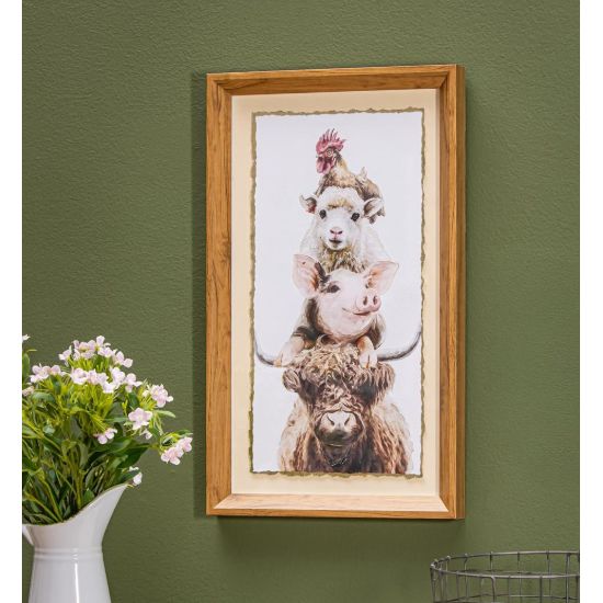 Evergreen Petal &amp; Plow Stacked Farm Animal Canvas- 10 x 18