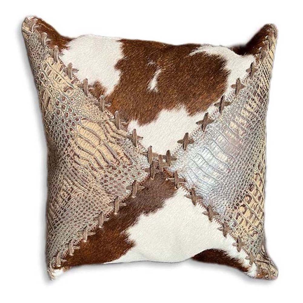 D2W Trading The Ranch Croc Cowhide Double Sided Pillow Case - Tan