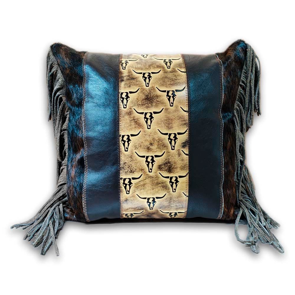 D2W Western 4 Longhorn Cowhide Double Sided Pillow Case - Tan/Back