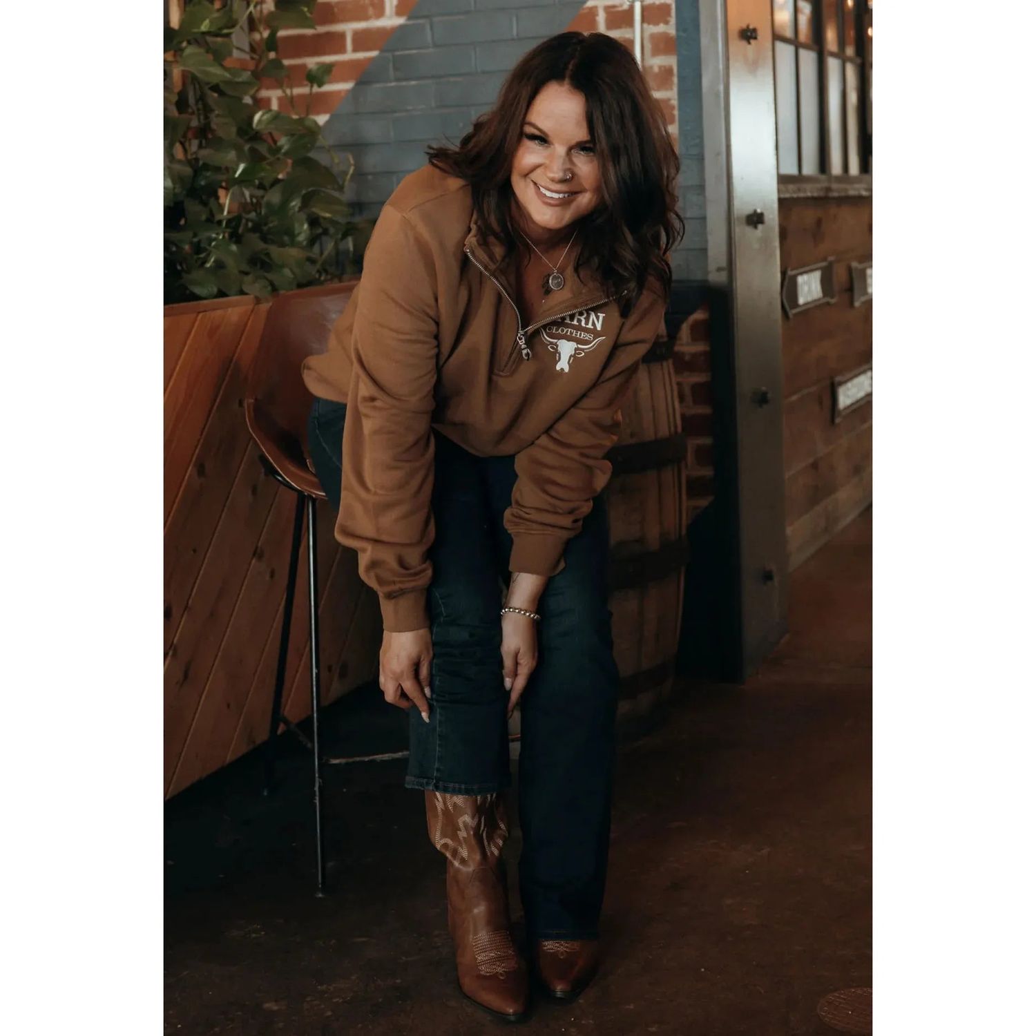 Barn Clothes Early Chores 1/4 Zip Long Sleeve Sweatshirt - Saddle