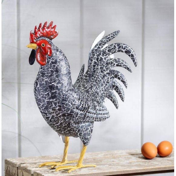 Evergreen Petal &amp; Plow Metal Rooster Garden Statue-14"