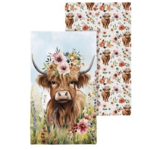 Evergreen Petal &amp; Plow Highland Cow Dish Towel