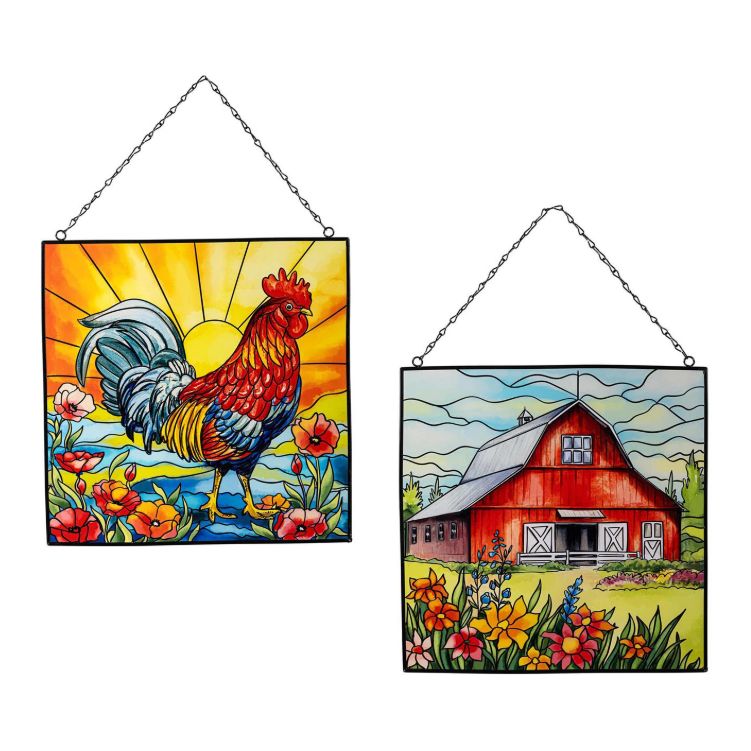 Evergreen Petal &amp; Plow Set of Stained Glass Wall/Window Decor- 12 x 12