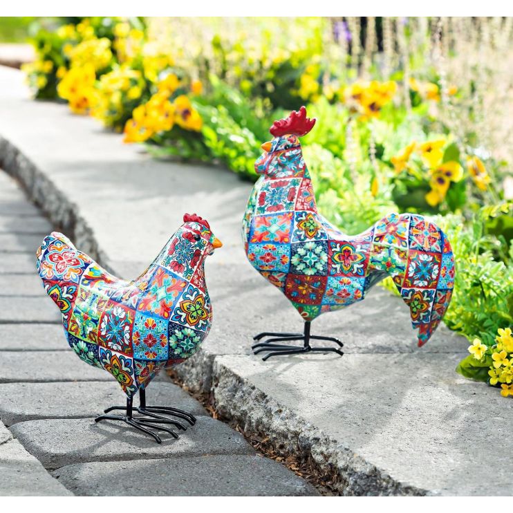 Evergreen Resin Rooster &amp; Hen Statuary Set of 2