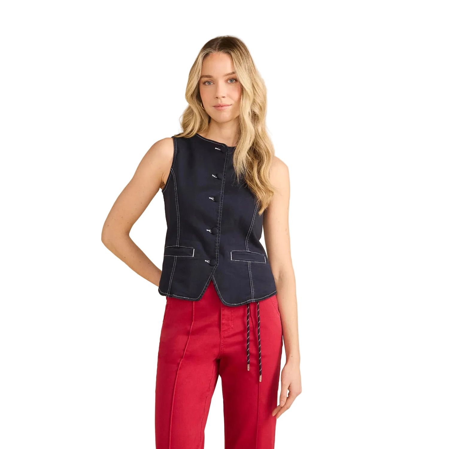 FDJ Women's Button Front Vest - Navy