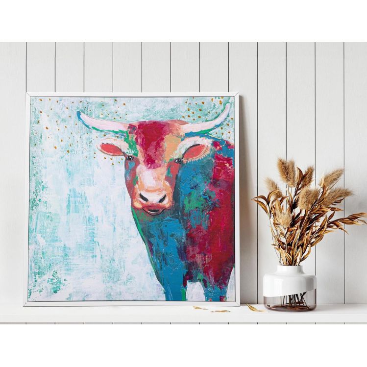 Evergreen Petal &amp; Plow Cow Art in Wooden Frame