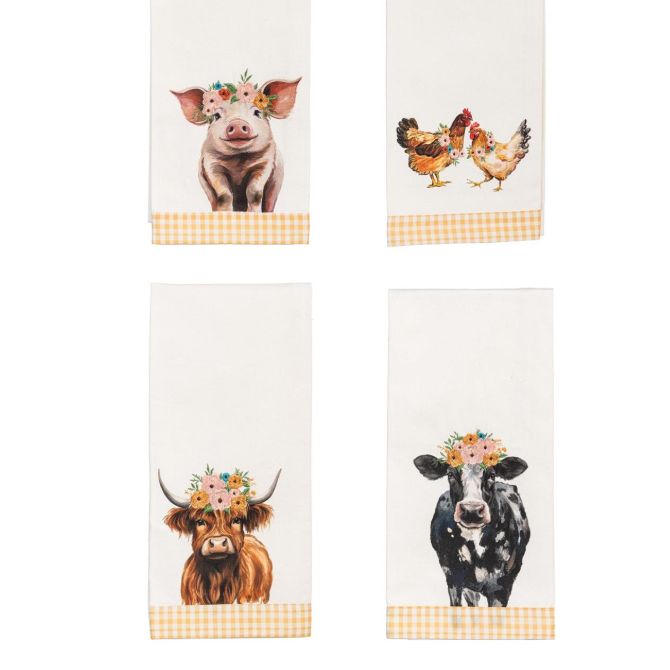 Petal &amp; Plow Farm Animal Tea Towel Set of 4