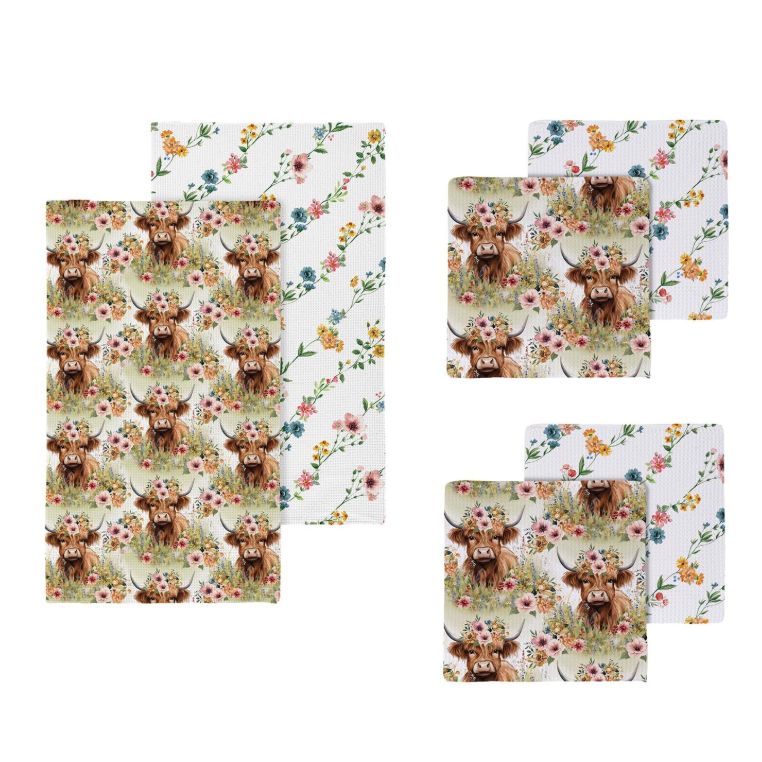 Evergreen Petal &amp; Plow Farm Highland Cow Kitchen Gift Set