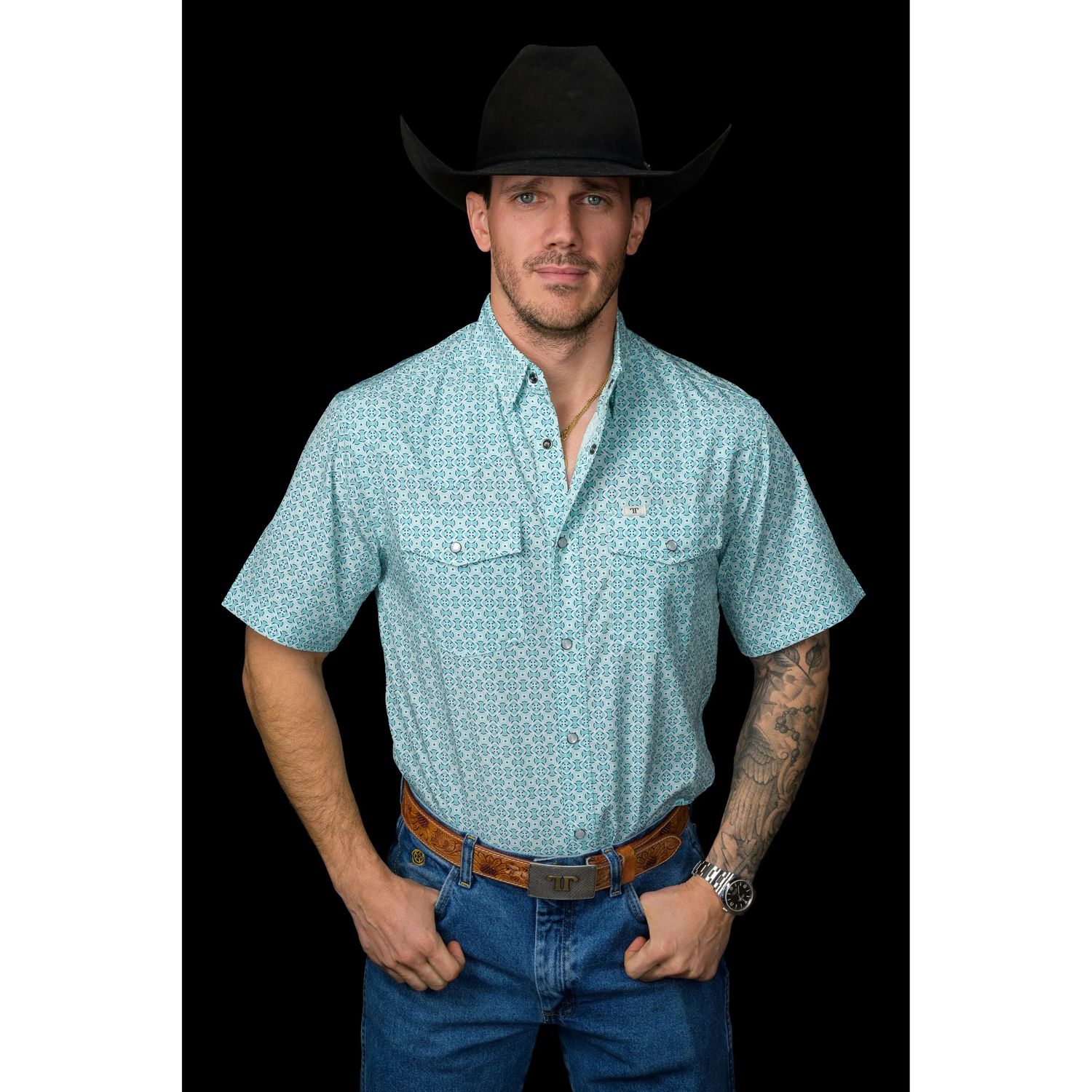 Ferrell Brand Men's The Pierce Short Sleeve Snap Shirt- Green
