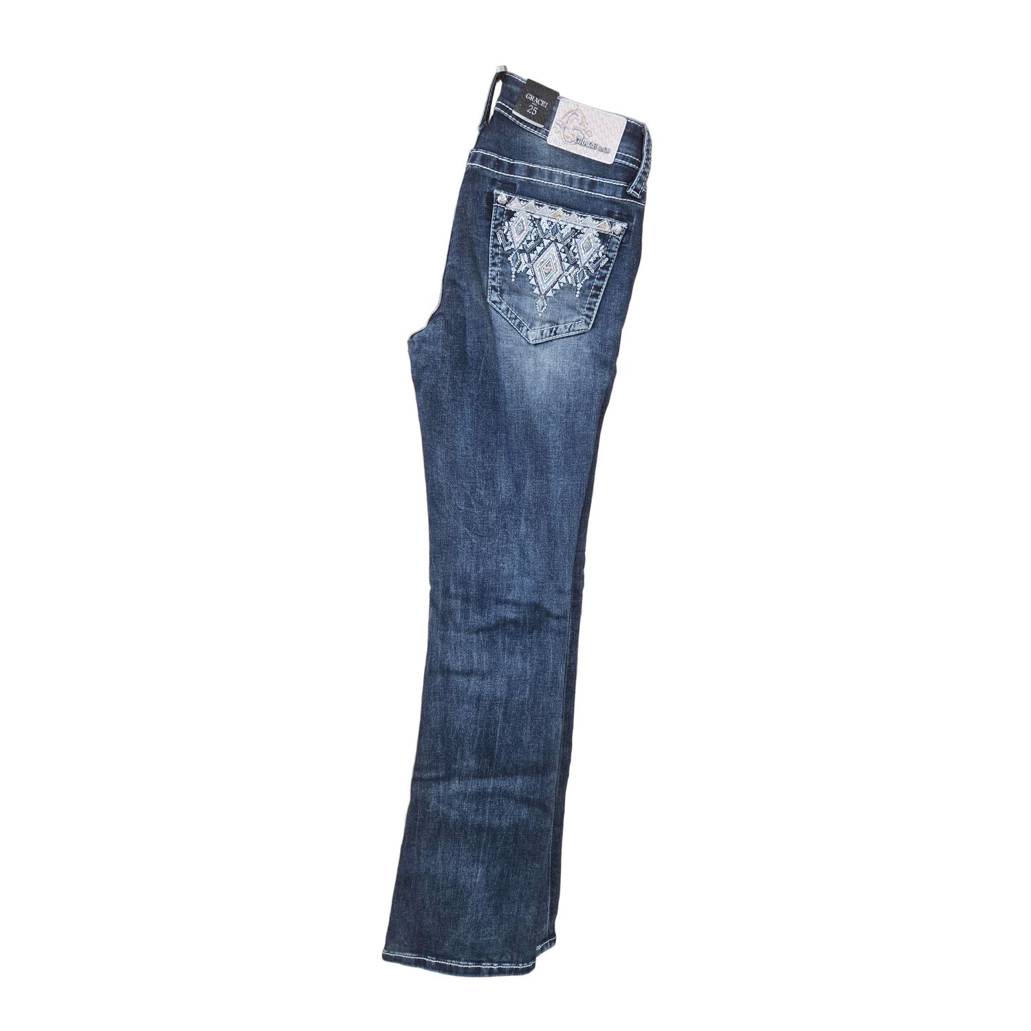 Grace in LA Women's Aztec Bootcut Jeans - Blue - EB61850