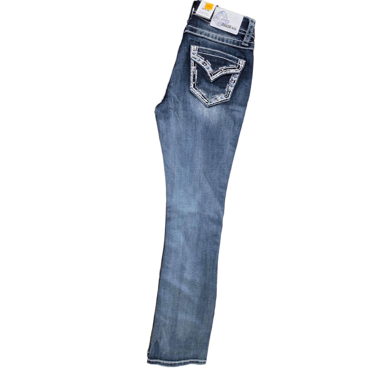 Grace in LA Women's Border Faux Flap Jeans