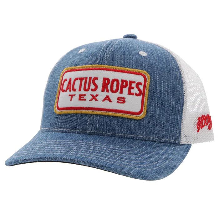 Hooey Cactus Ropes Curved Bill Trucker Cap - Denim/White