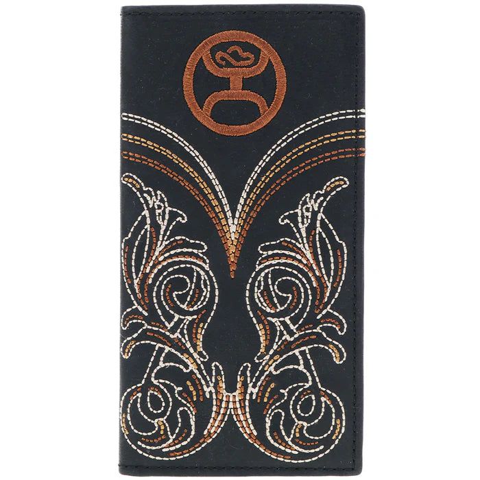 Hooey Ranger Boot Stitch Filigree &amp; Embroidered Rodeo Leather Wallet - Black