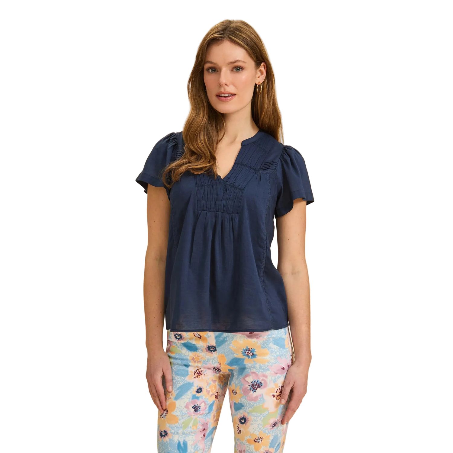 FDJ Women's Flutter Sleeve V-Neck Blouse - Navy
