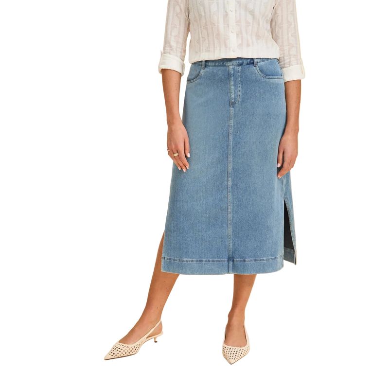 FDJ Women's Pull-On Skirt with Slits - Light Denim