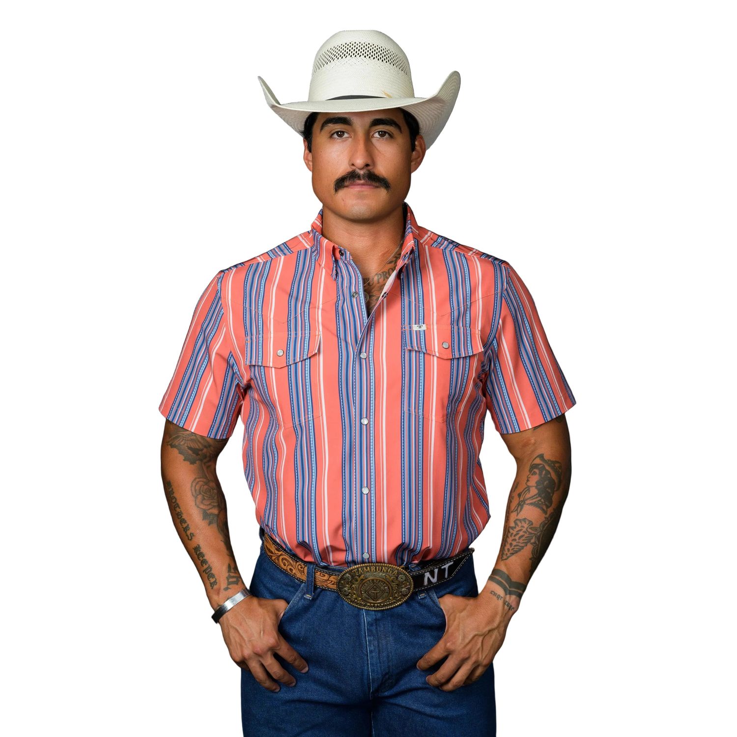 Ferrell Brand Men's The James Short Sleeve Snap Shirt- Red