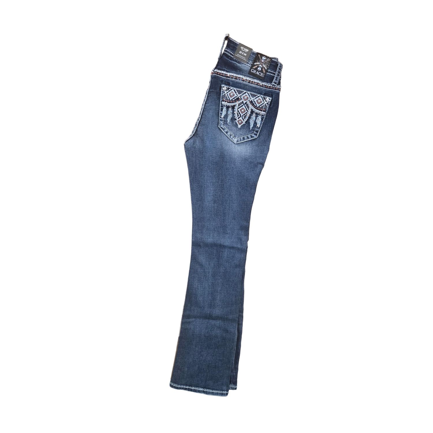 Grace in LA Women's Aztec Bootcut Jeans - Blue - EB81803