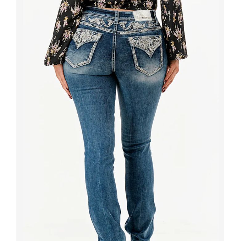 Grace in LA Women's Aztec Midrise Bootcut Jeans- Blue - EB61987