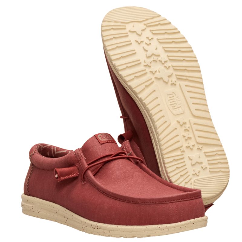 Hey Dude Men's Wally Stretch Canvas Shoes- Burnt Red/Boulder Tan