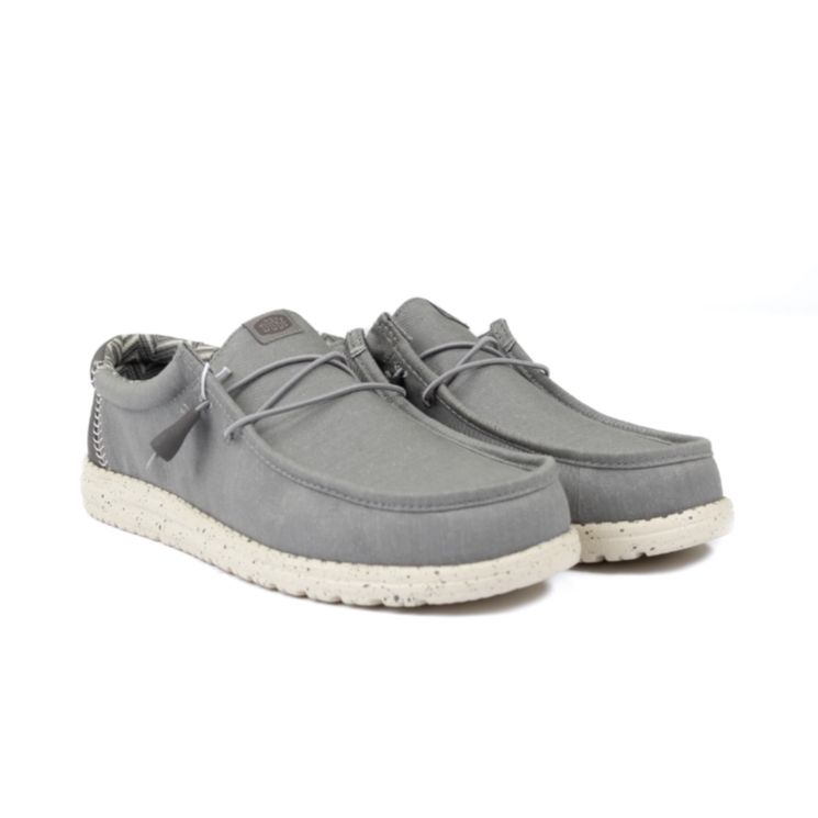 Hey Dude Men's Wally Stretch Canvas Shoes- Grey Bone
