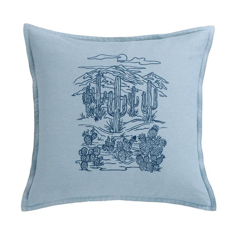 Hi End Accents Denim Embroidery 18 x 18 Saguaro Skyline Pillow- Blue