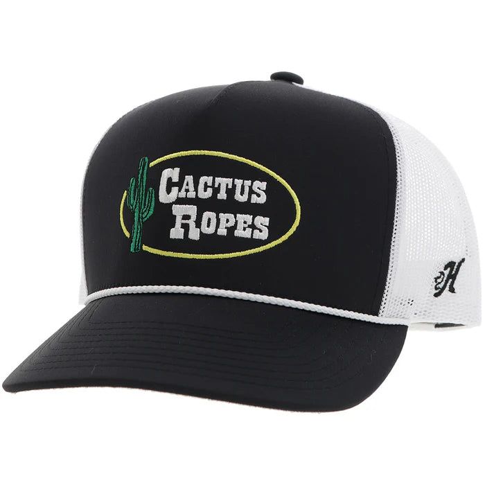 Hooey Cactus Ropes w/Stitching Hybrid Bill Trucker Cap - Black/White