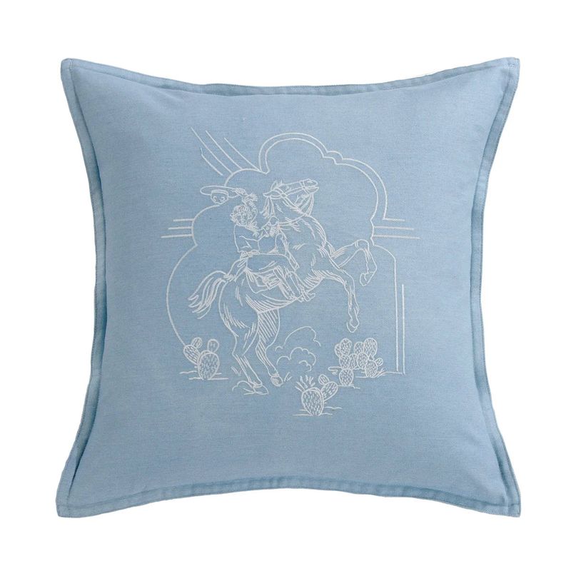 Hi End Accents Denim Embroidery Desert Bronc Rider 18 x 18 Pillow- Blue