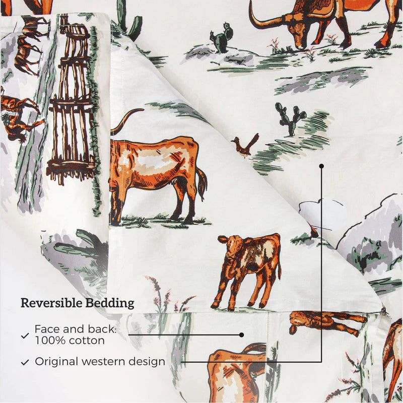 Hi End Accents Ranch Life Western 3 Piece Toile Reversible Quilt Set- Black
