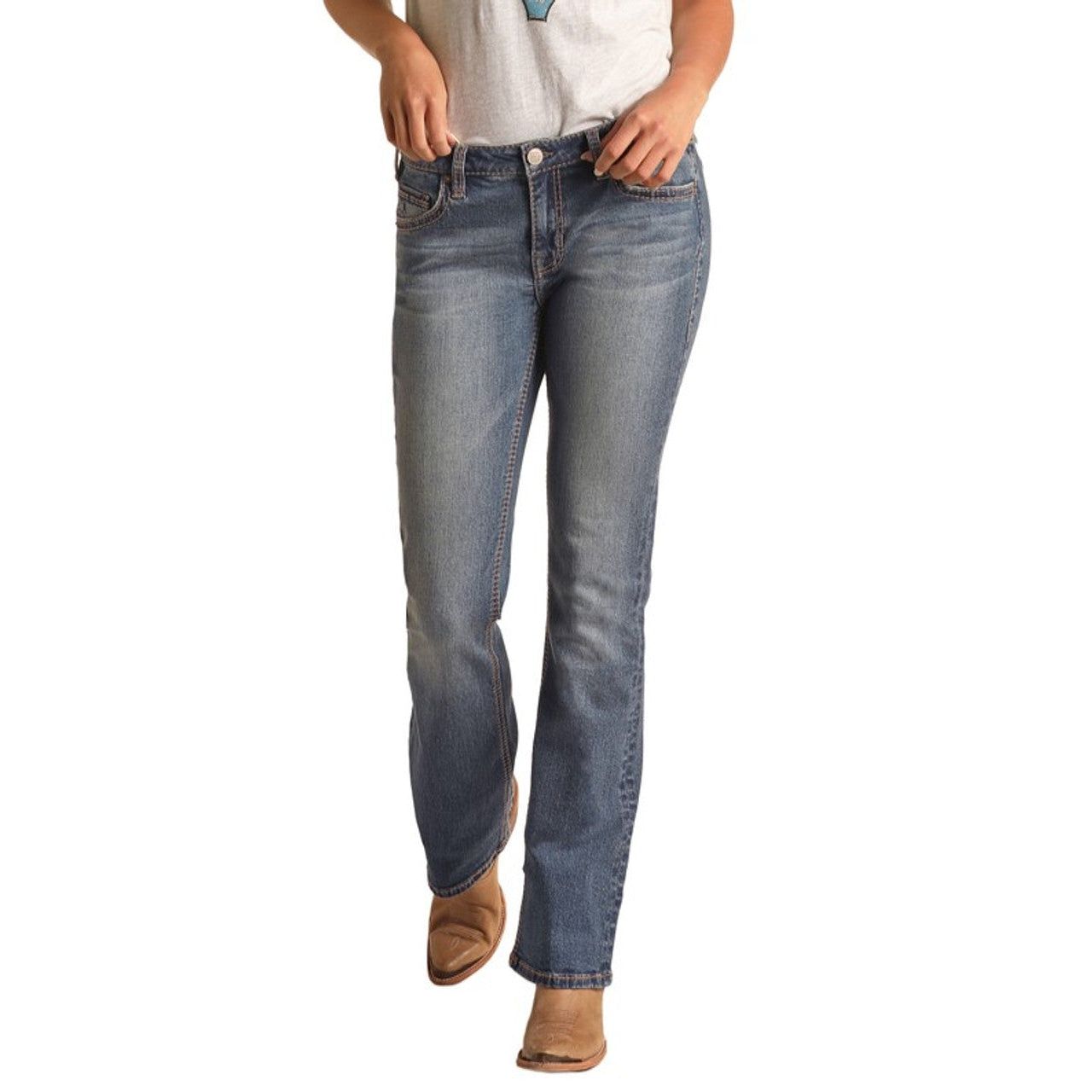 **Hooey Women's Mid Rise Stretch Bootcut Jeans - Medium Vintage